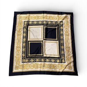 Anne De Sevil Paris Scarf 35x35 Square Blue Gold Print Made In Italy Vintage